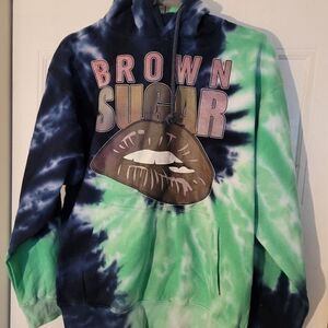 𝅺green and blue tie Dye pull over Sweatshirt Brand Saad size small Unisex NWOT